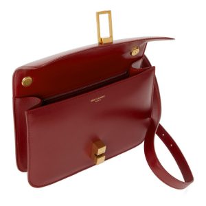 Saint Laurent Le Carré bag in burgundy leather - detail view