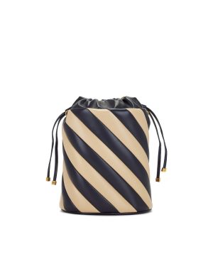 Saint Laurent Alix quilted leather black and beige bucket bag - detail view