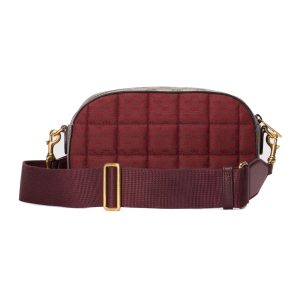 Gucci Ophidia shoulder bag in burgundy quilted fabric and GG supreme canvas - detail view