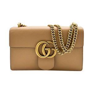 Gucci GG Marmont Chain Flap Bag in Beige Grained Leather