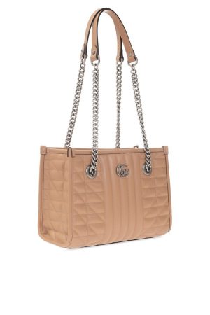 Borsa Shopping Gucci GG Marmont in pelle beige - dettaglio