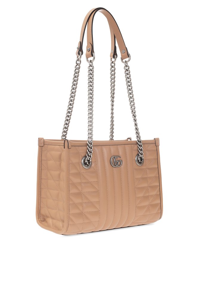 Gucci GG Marmont Shopping Bag in Beige Leather - detail view
