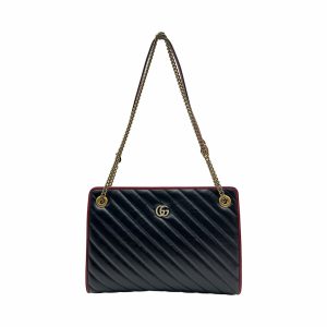 Gucci Marmont Cabas shoulder bag in black leather with red piping