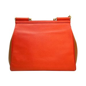 Dolce & Gabbana Sicily large bag in two-tone beige and coral leather - detail view