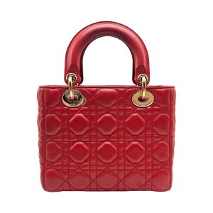 Borsa Lady Dior piccola rossa in pelle - dettaglio