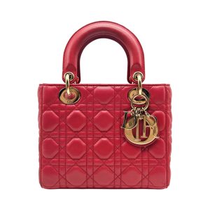 Borsa Lady Dior piccola rossa in pelle