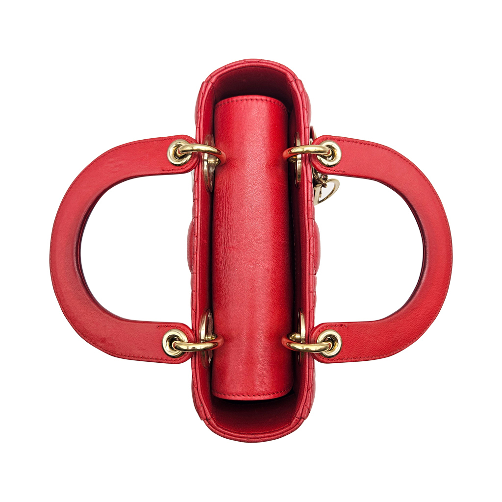 Petit sac en cuir rouge Lady Dior - vue détaillée