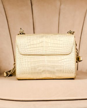 Louis Vuitton Twist PM Bag in Champagne Gold Crocodile - detail view