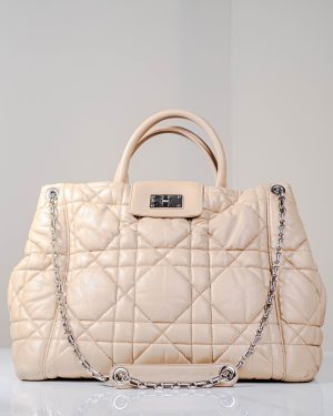Borsa Shopping Dior Horizontal Soft in pelle cannage beige