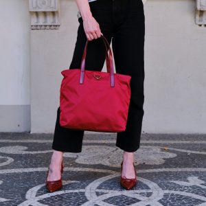Prada Red Nylon Tote Bag - detail view